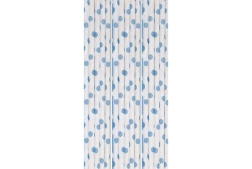 16 pailles blanc à pois bleu