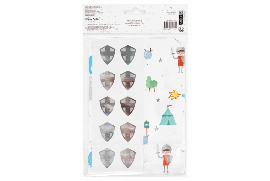 10 Sachets bonbon en papier & stickers Monde des chevaliers Mesa Bella