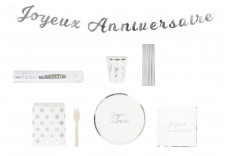 Kit joyeux anniversaire blanc & argent