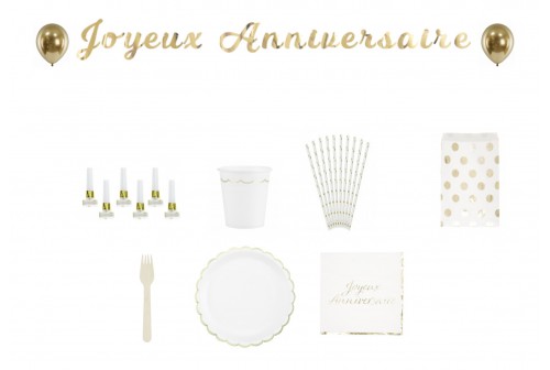 Kit joyeux anniversaire blanc & or