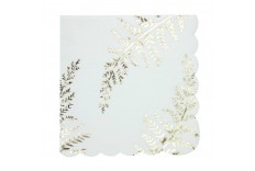 Serviettes fougères blanches & or x 16