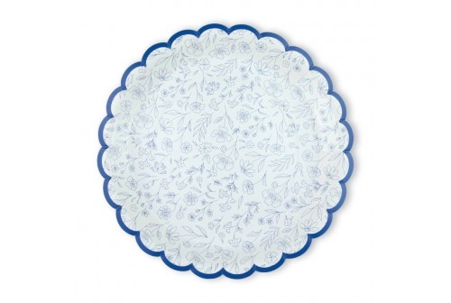 Assiettes blanches & fleurs bleues x 8