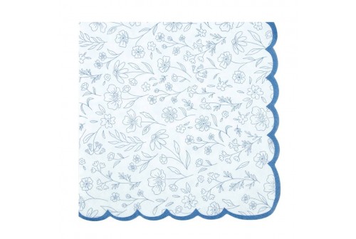 Serviettes fleurs bleues x 16