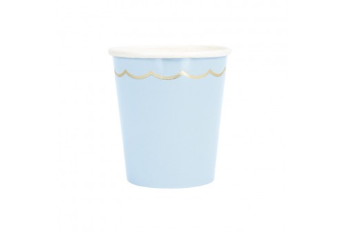 8 Gobelets bleus pastel et or