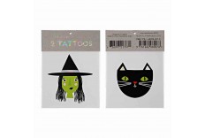 Tatouages enfant pour les fêtes d'Halloween thème sorcière et chat - Meri Meri