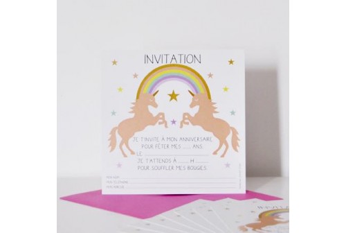 8 Cartes D Invitation Pour L Anniversaire De Filles Theme Licorne