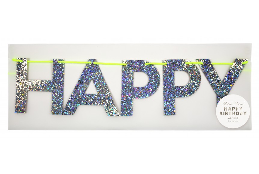 Guirlande Happy Birthday Irisée JIEYAO - Bannière Holographique à Paillettes Avec Ruban, Décoration Fête Anniversaire