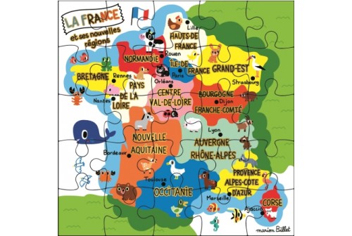 Carte Postale puzzle les régions de France avec enveloppe Carte d'Art