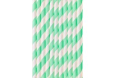 24 pailles rayées vert d'eau et blanc