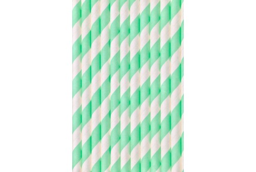 24 pailles rayées vert d'eau et blanc