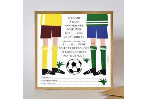 8 cartes d'Invitation thème FOOT Chacha - Anniversaire sportif enfants