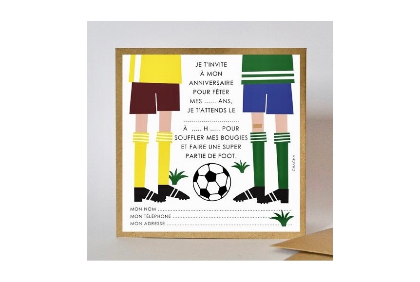 8 cartes d'Invitation thème FOOT Chacha - Anniversaire sportif enfants