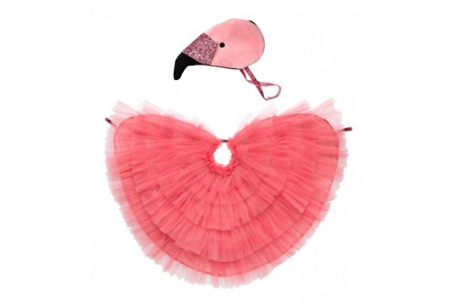 Cape et coiffe de flamand rose