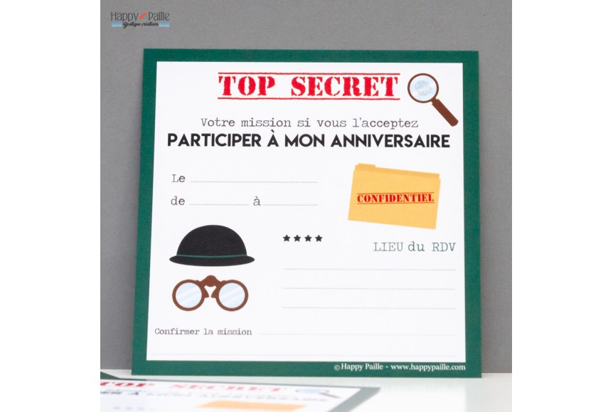 Invitation anniversaire garçons et filles thème Agent Secret - 007