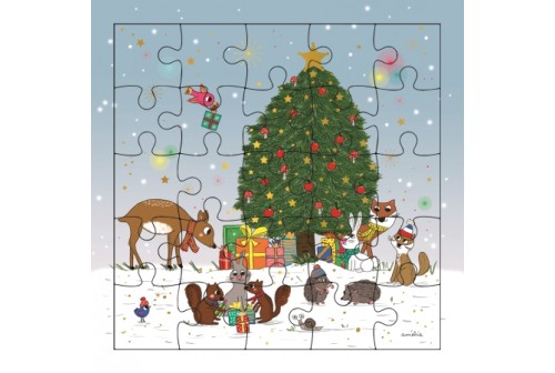 Carte Puzzle Animaux de la Fôret à Noël