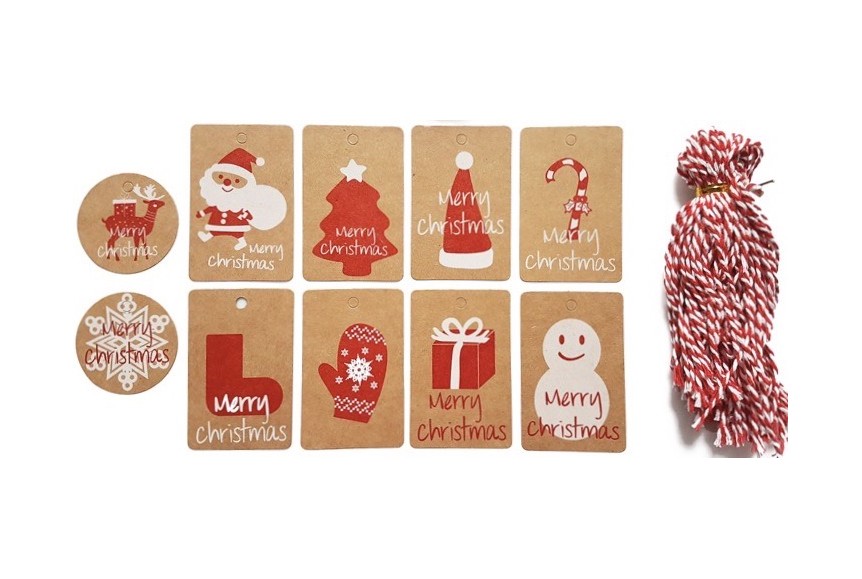 Étiquettes De Cadeaux De Noël,100pcs Carte Kraft Étiquette Mignon Étiquettes  En Papier Kraft De Noël Avec De Ficelle étiquette De Prix 10 Styles Papier  De Noël Étiquettes De Cadeau (A) : 