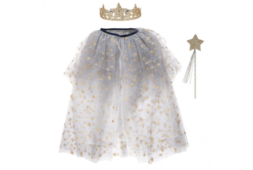 Meri Meri Cape étoiles + baguette + couronne OR- Nouveau costume fille