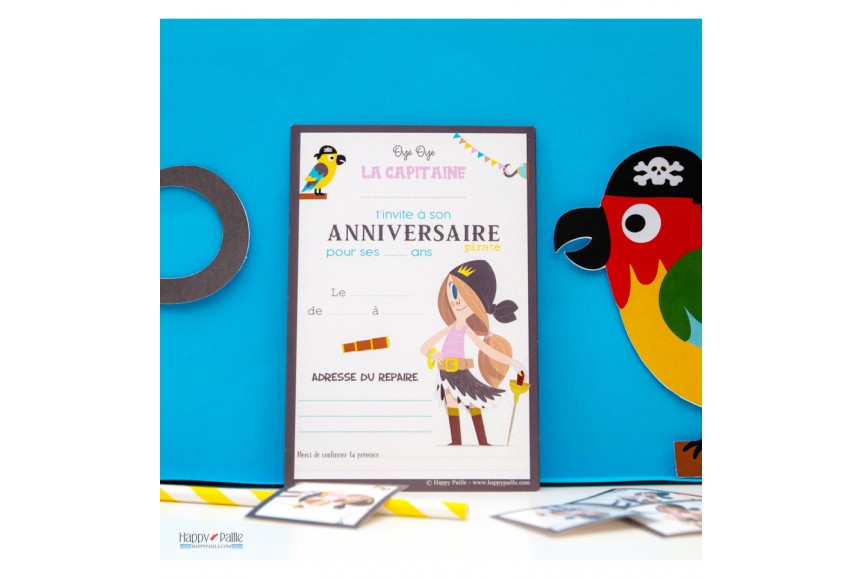 8 cartes d'invitation anniversaire Pirate garçon enfant