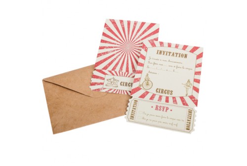 8 Invitations circus vintage