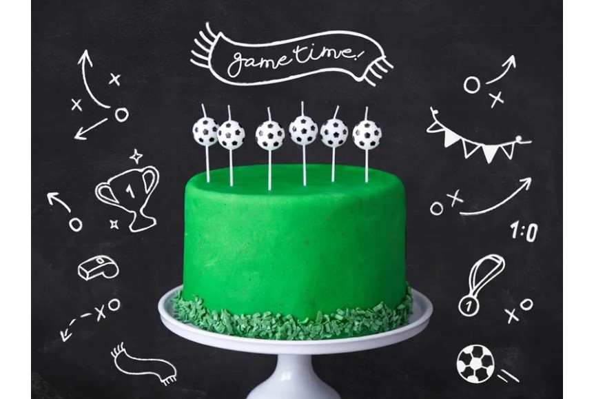 Décoration gâteau Terrain de football + paillettes dorées